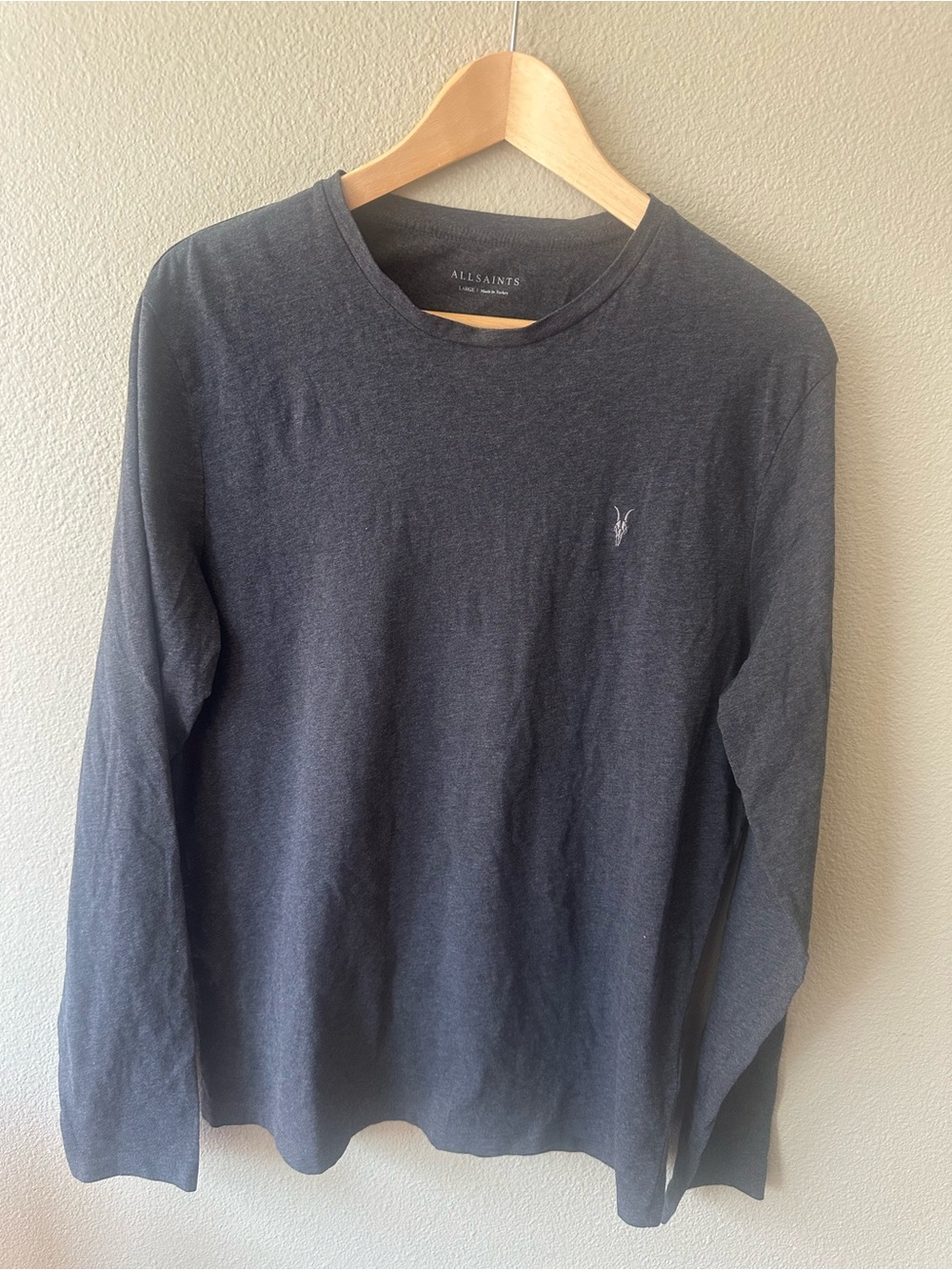 All Saints Men’s Charcoal Gray Long-Sleeve Crew Neck Shirt